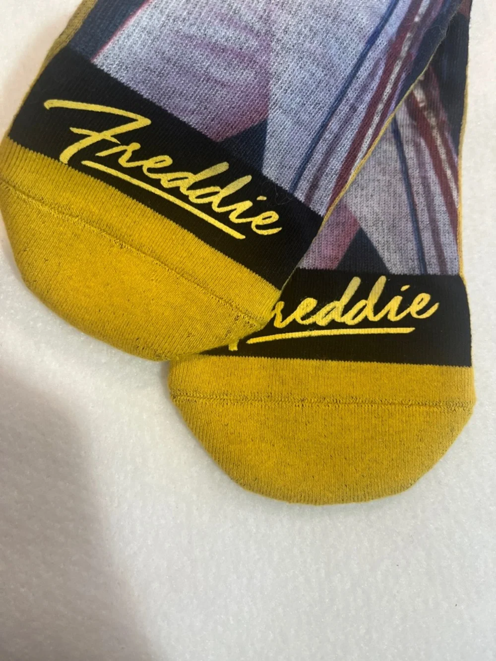 Freddie Mercury Graphic Crew Socks in Yellow - Good Luck Sock